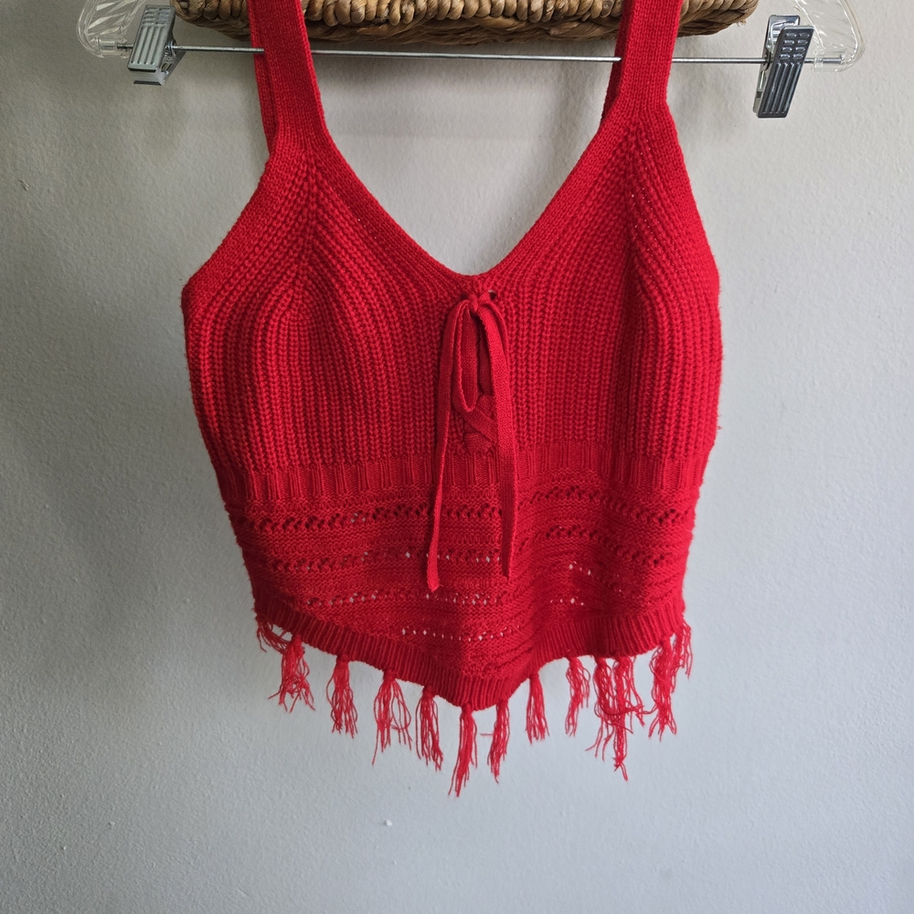 No Boundaries Red Fringe Knit Tank Top